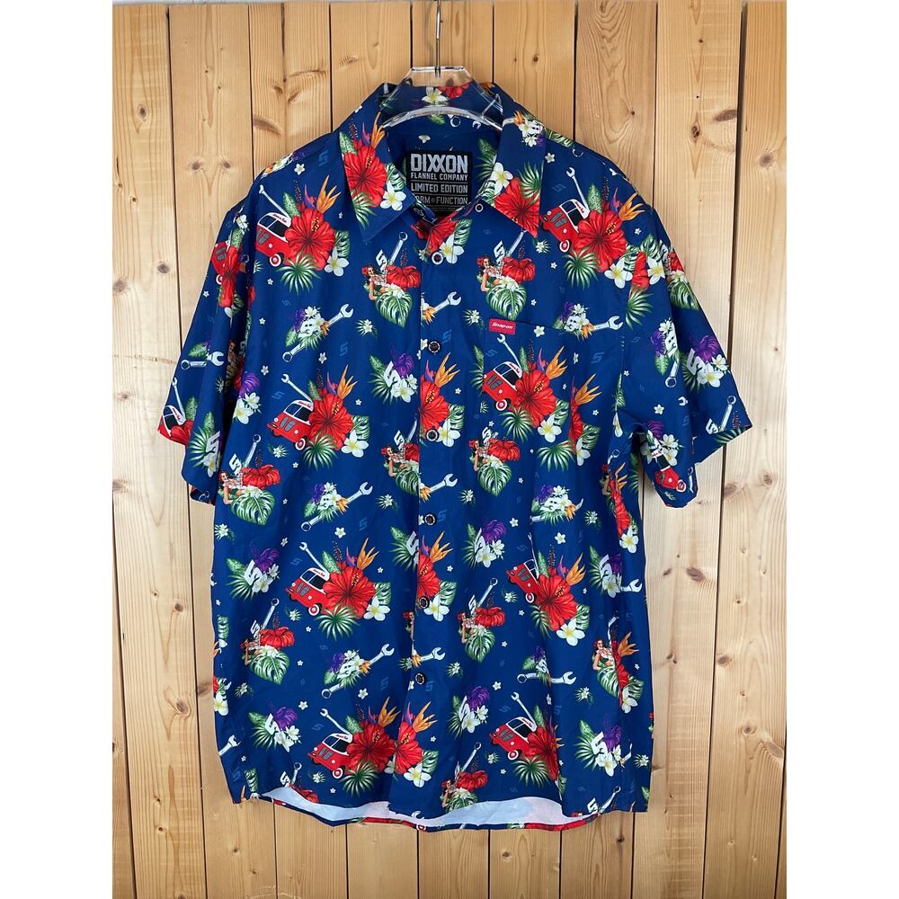 Dixxon Flannel Co. Men's Hawaiian Button-Up Shirt, Blue - Size L